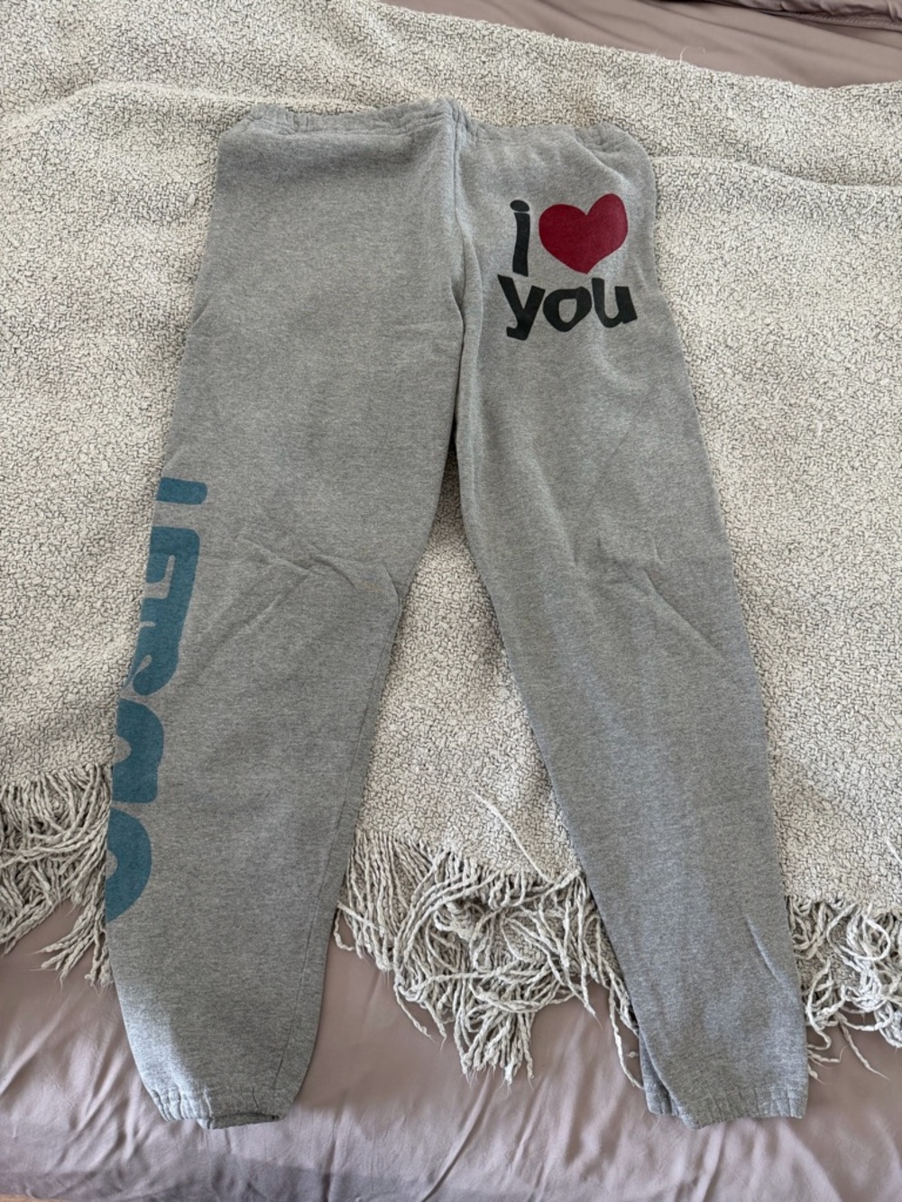 freecity Gray Joggers with Red Heart and Blue Side Logo